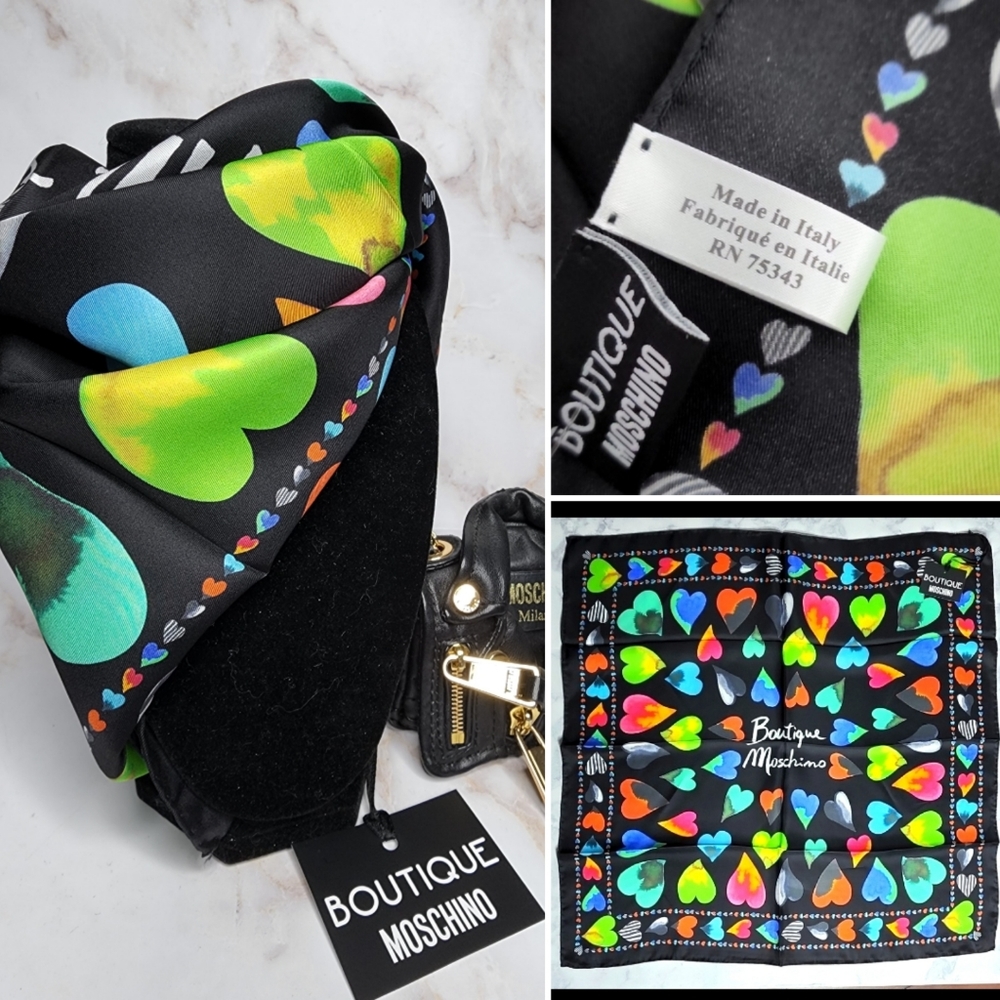 Moschino multicolored hearts silk scarf